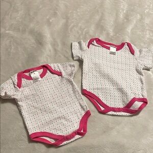 2 Pink and White Polka Dot Onesies